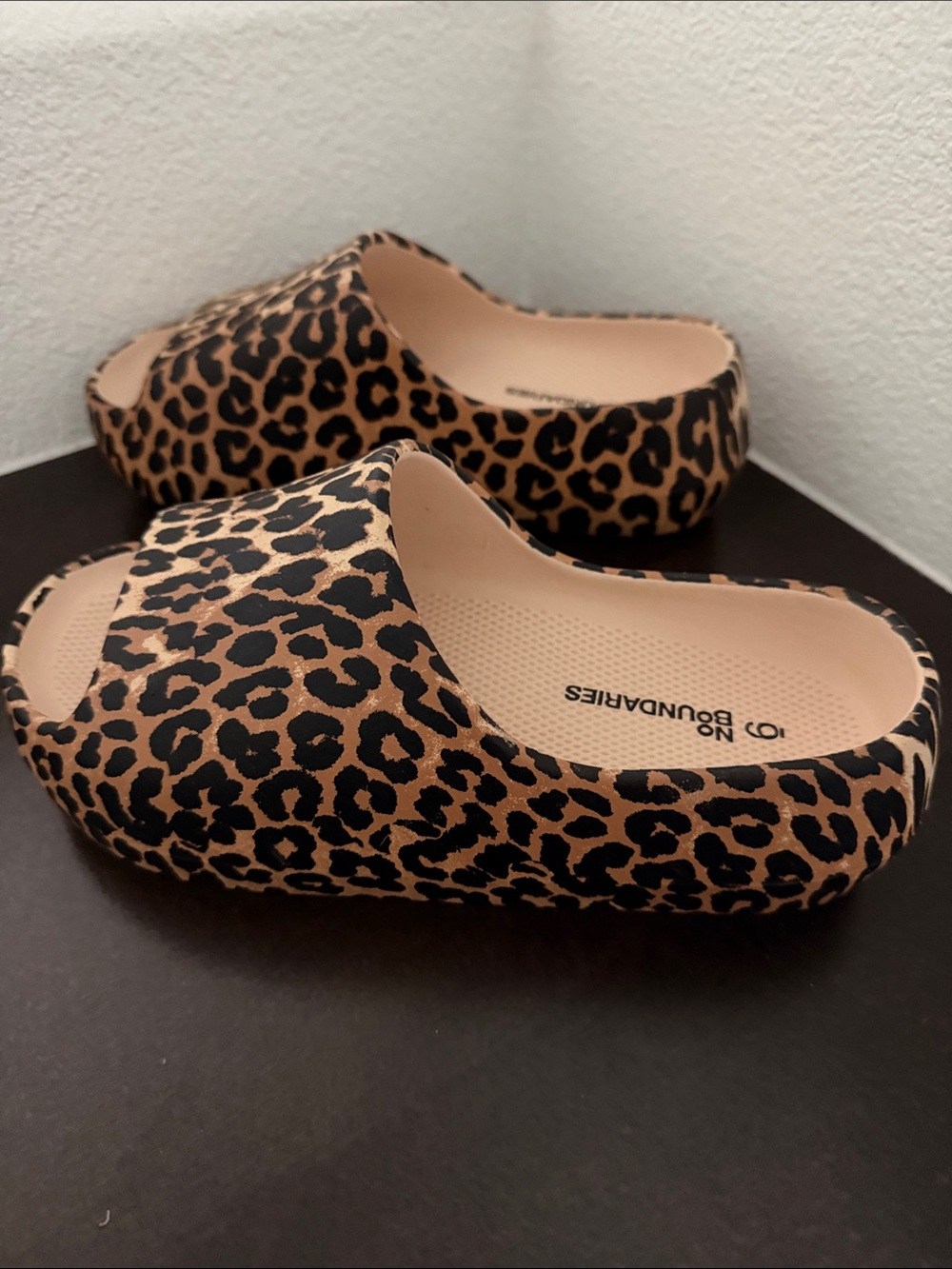 No Boundaries Leopard Print Slide Mules - Beige/Black. - Picture 6 of 6